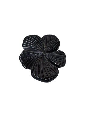Black Flower-Shaped Scarf Clip Lucite Carved Flower 2" Dress Brooch Victorian